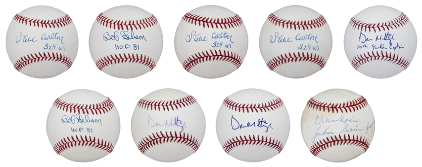 Lot of (9) Hall of Fame Pitchers & Legends Signed Baseballs (PSA/DNA, JSA & Beckett)